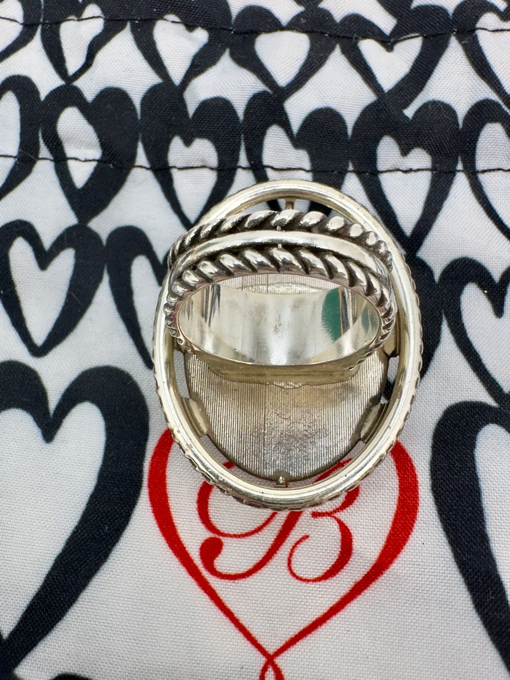 Brighton Crystal Silver Scroll Ring Size 9 Vintage Statement Scroll Work Band - Picture 9 of 11